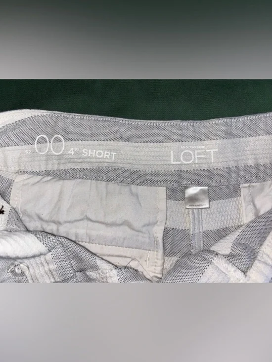 Ann Taylor Loft White andGray Striped Chino Shorts with Button Details - Picture 3 of 8